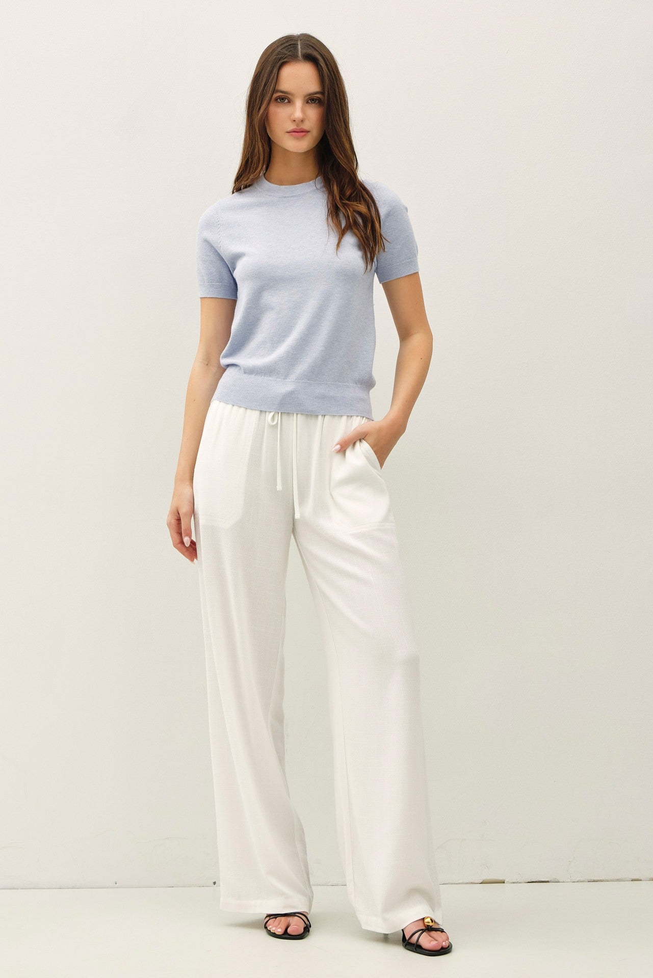 Aria Linen Blend Wide Leg Pants - Off White