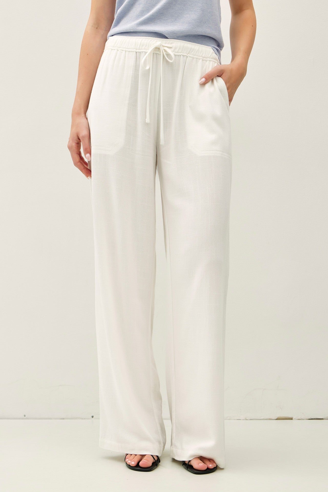 Aria Linen Blend Wide Leg Pants - Off White