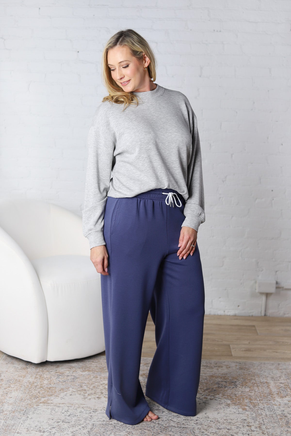 Aria Scuba Drawstring Pants - Blue Indigo