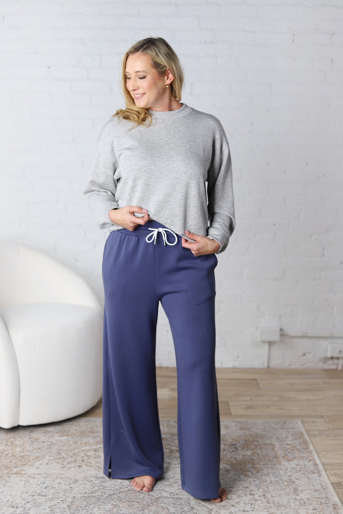 Aria Scuba Drawstring Pants - Blue Indigo