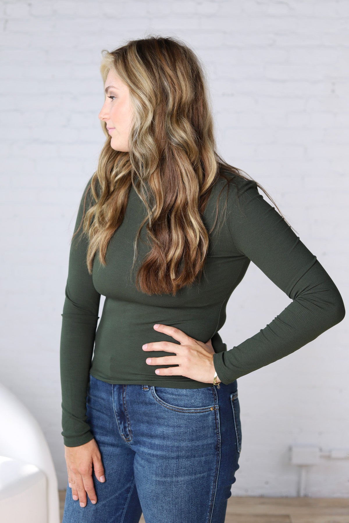Aris Micro Ribbed Long Sleeve Turtleneck - Deep Forest