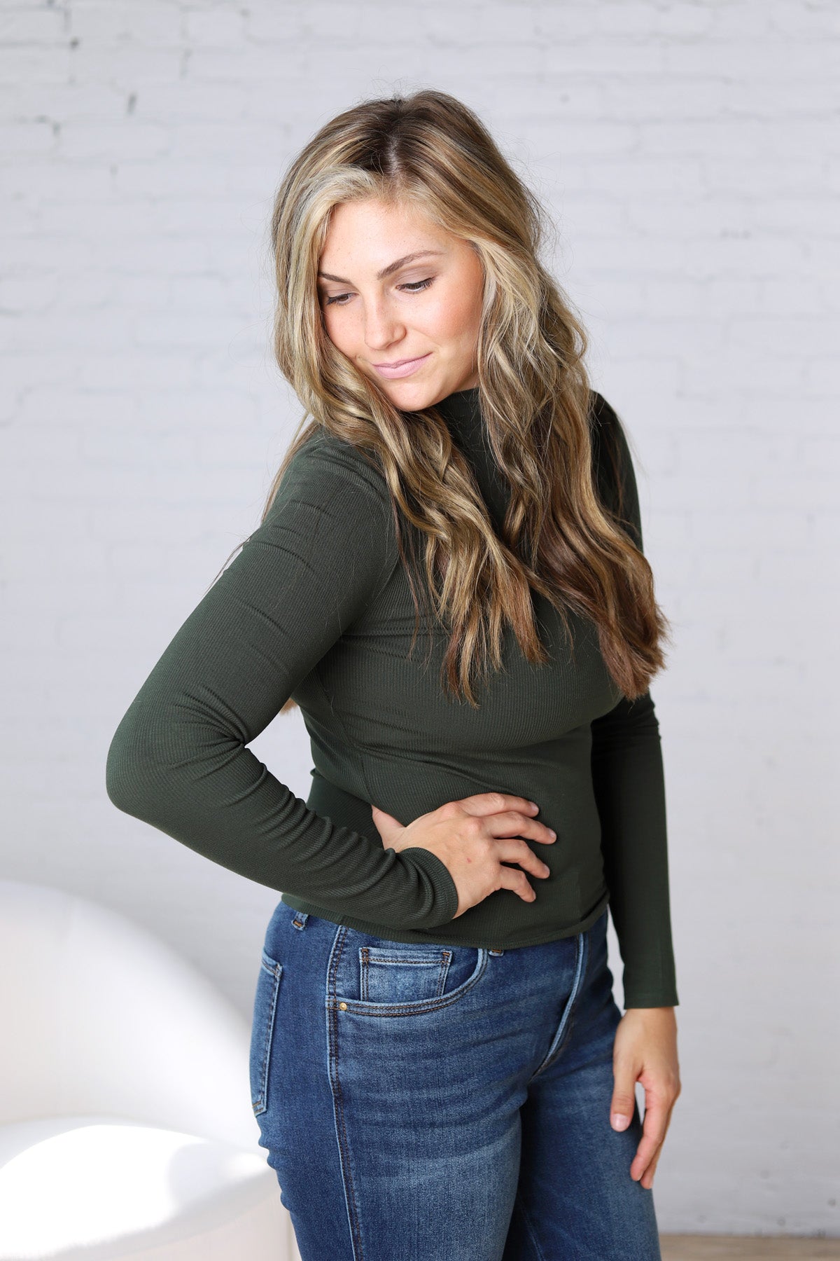 Aris Micro Ribbed Long Sleeve Turtleneck - Deep Forest