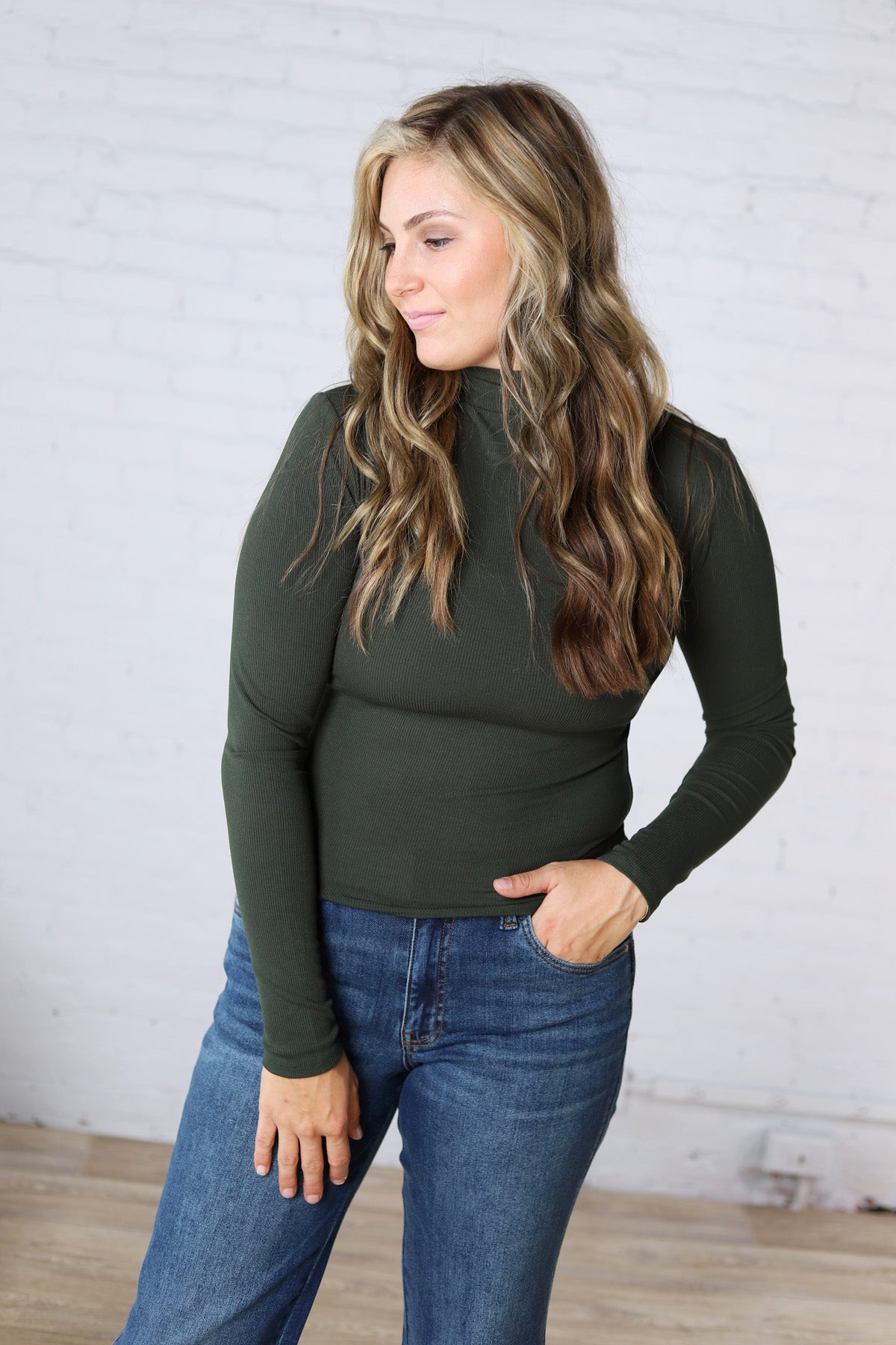 Aris Micro Ribbed Long Sleeve Turtleneck - Deep Forest