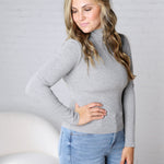 Aris Micro Ribbed Long Sleeve Turtleneck - Heather Grey