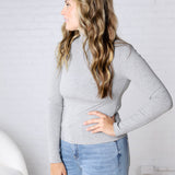Aris Micro Ribbed Long Sleeve Turtleneck - Heather Grey FINAL SALE