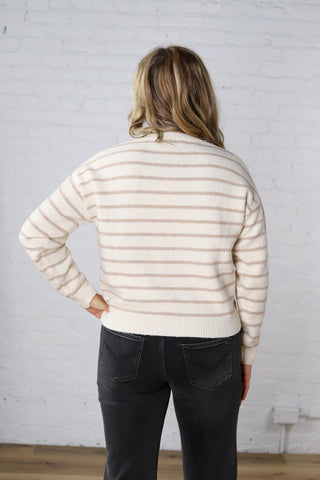 Arlette Relaxed Stripe Crew Neck Sweater - Cream
