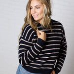 Arlette Relaxed Stripe Crew Neck Sweater - Navy