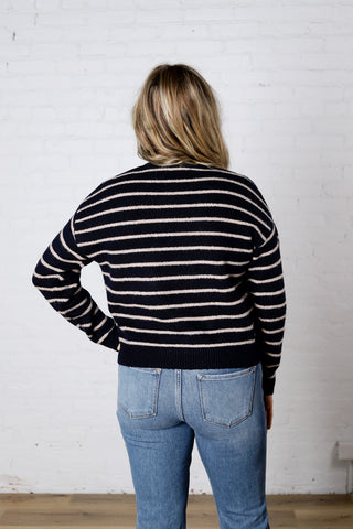 Arlette Relaxed Stripe Crew Neck Sweater - Navy