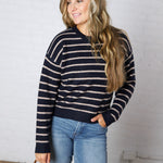 Arlette Relaxed Stripe Crew Neck Sweater - Navy