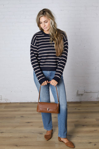 Arlette Relaxed Stripe Crew Neck Sweater - Navy