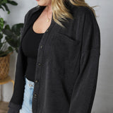 Arrin Oversized Pinstripe Collard Button Down Jacket - Charcoal