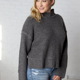 Arwen Mock Neck Pullover Sweater - Charcoal