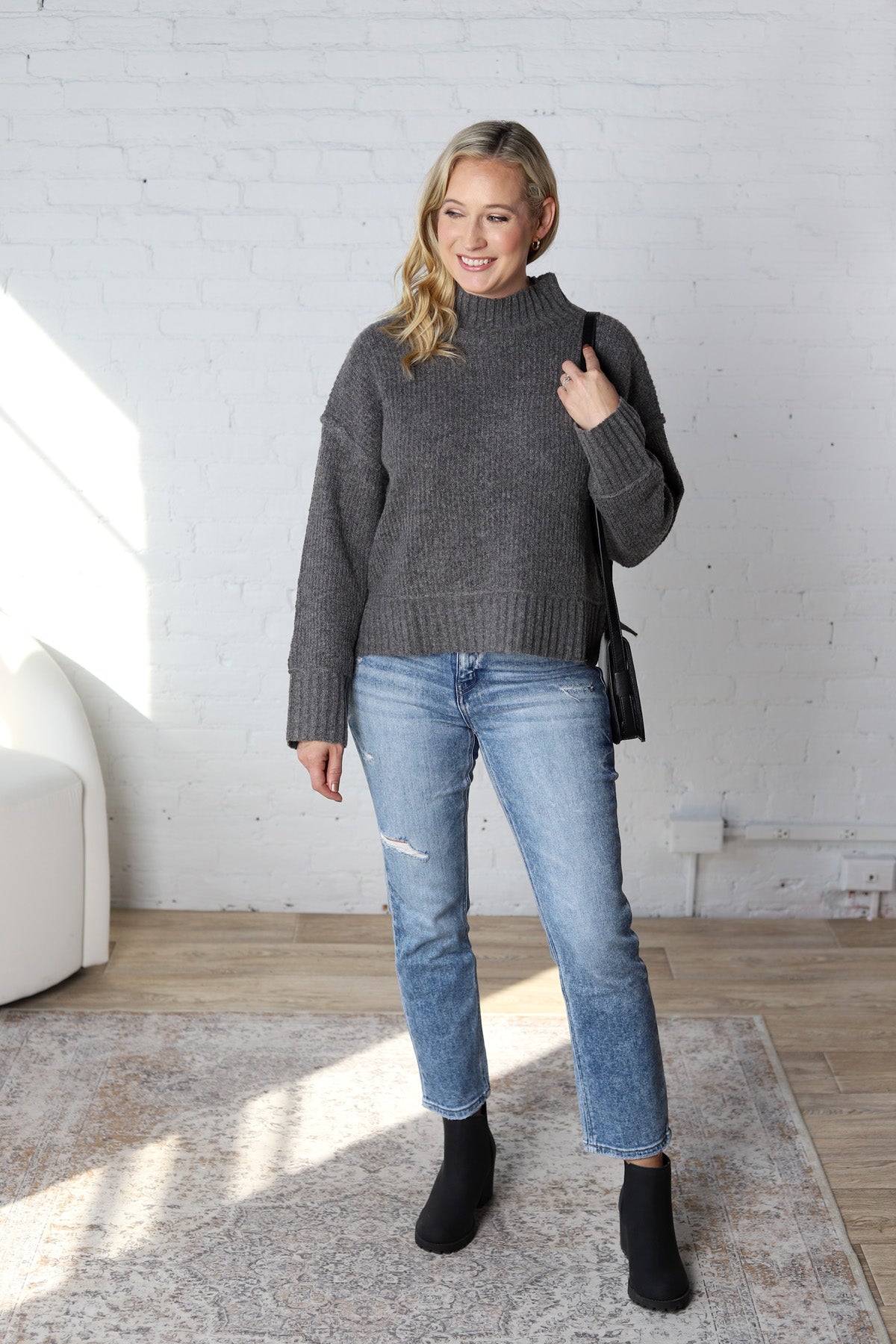 Arwen Mock Neck Pullover Sweater - Charcoal