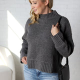 Arwen Mock Neck Pullover Sweater - Charcoal