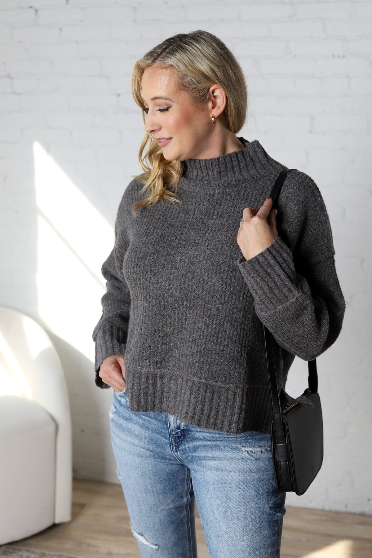 Arwen Mock Neck Pullover Sweater - Charcoal