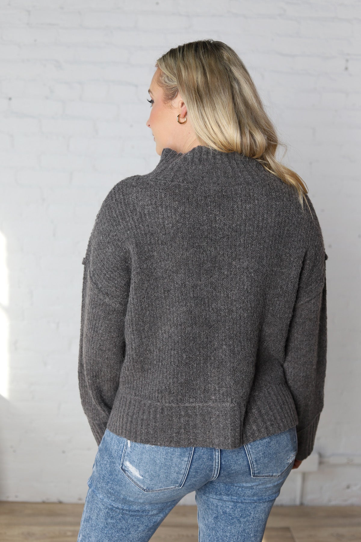 Arwen Mock Neck Pullover Sweater - Charcoal