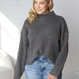 Arwen Mock Neck Pullover Sweater - Charcoal - FINAL SALE