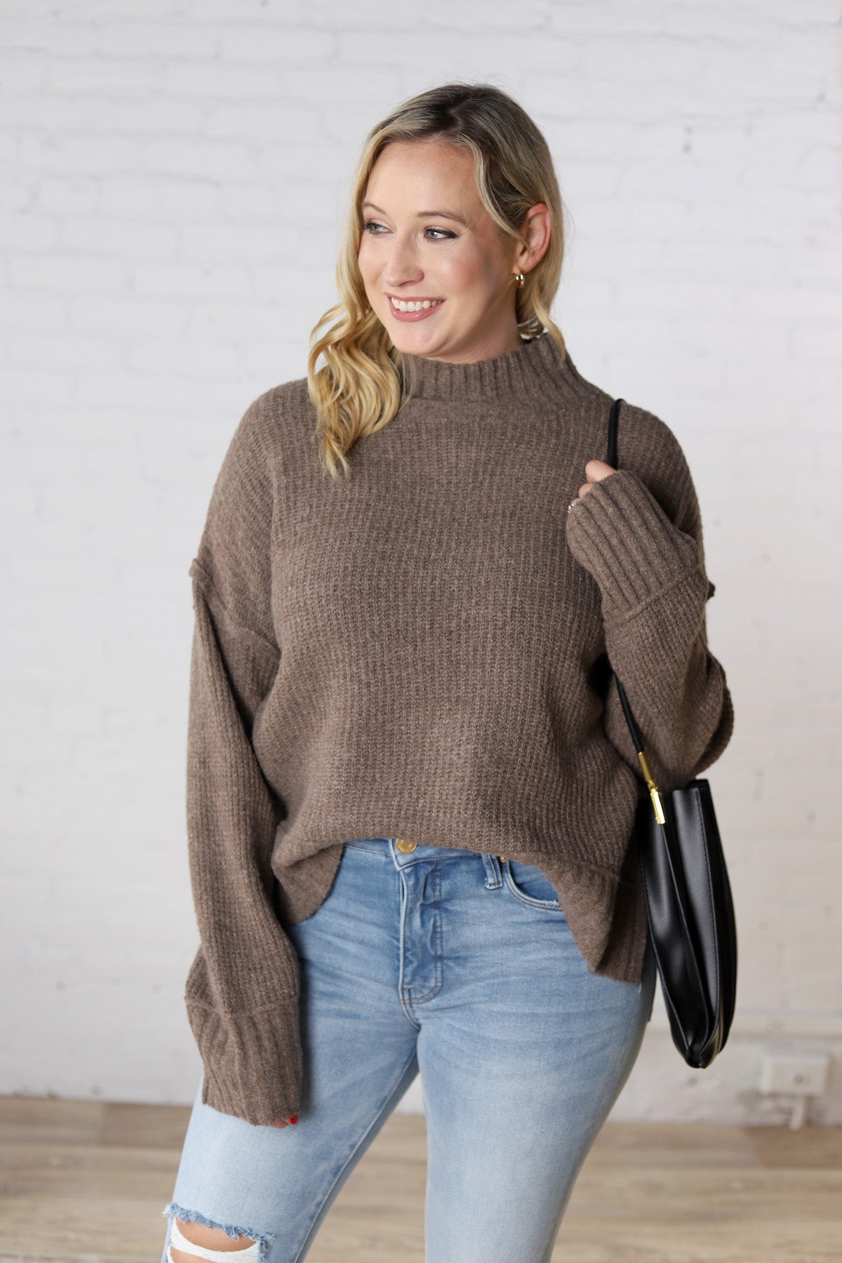 Arwen Mock Neck Pullover Sweater - Mocha - FINAL SALE