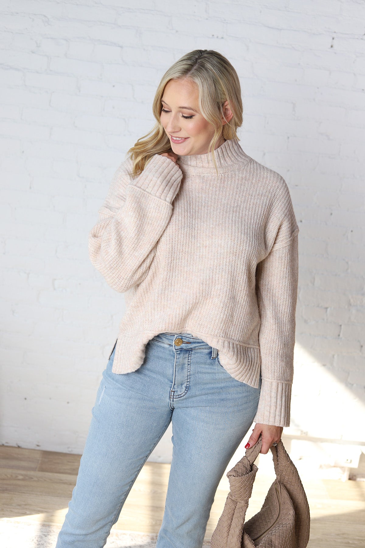 Arwen Mock Neck Pullover Sweater - Oatmeal