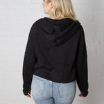 Aubree French Terry Cropped Qtr Zip Hoodie - Black