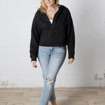Aubree French Terry Cropped Qtr Zip Hoodie - Black