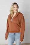 Aubree French Terry Cropped Qtr Zip Hoodie - Camel