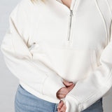 Aubree French Terry Cropped Qtr Zip Hoodie - Ivory