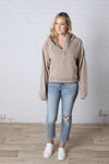 Aubree French Terry Cropped Qtr Zip Hoodie - Taupe