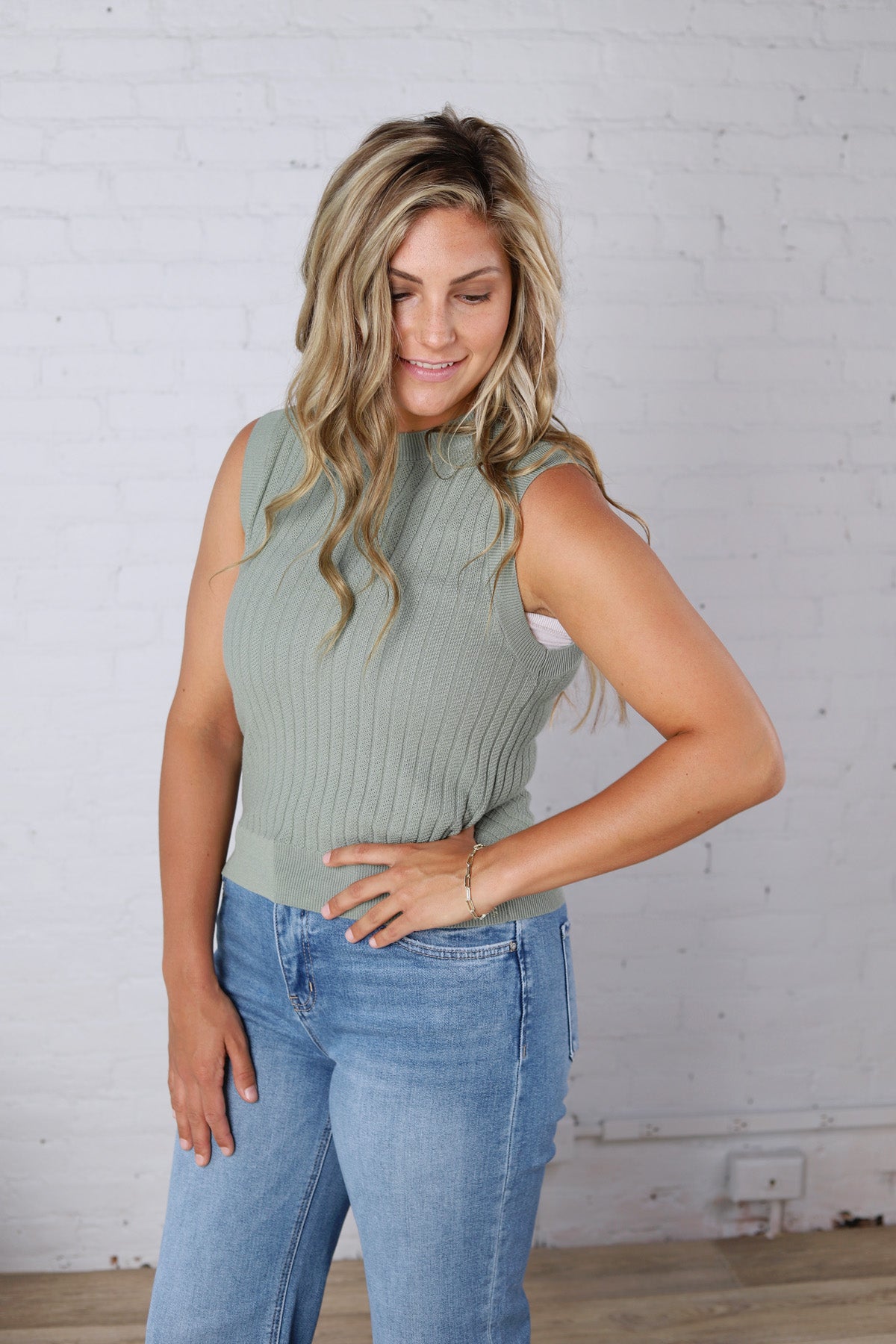 Aubrey Texture Ribbed Tank - Sage