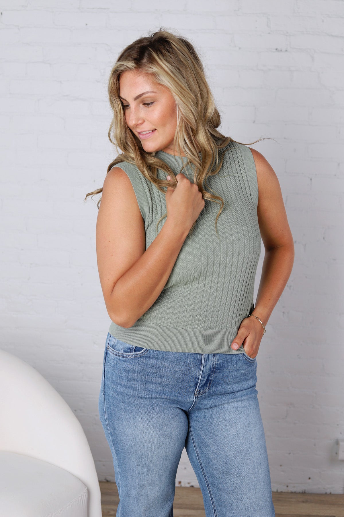 Aubrey Texture Ribbed Tank - Sage