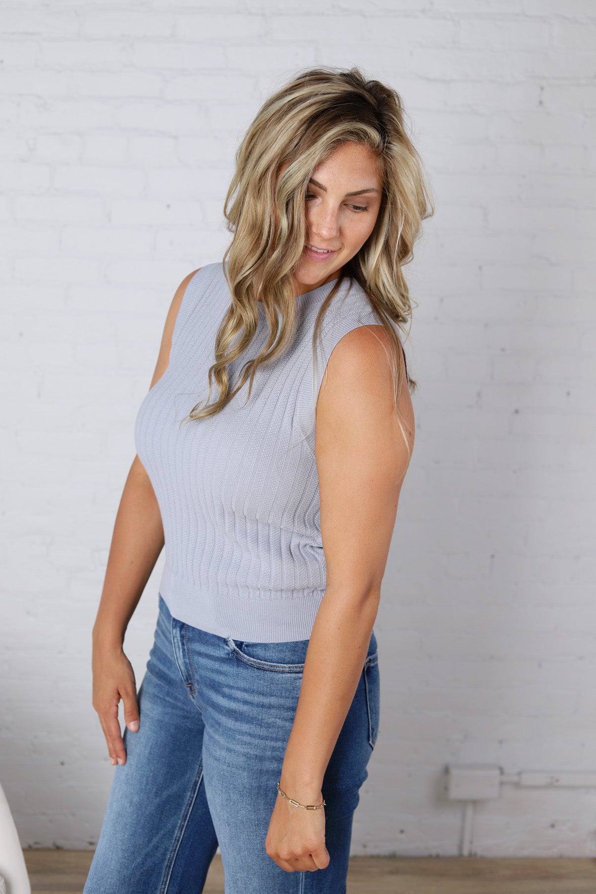 Aubrey Texture Ribbed Tank - Vintage Blue FINAL SALE