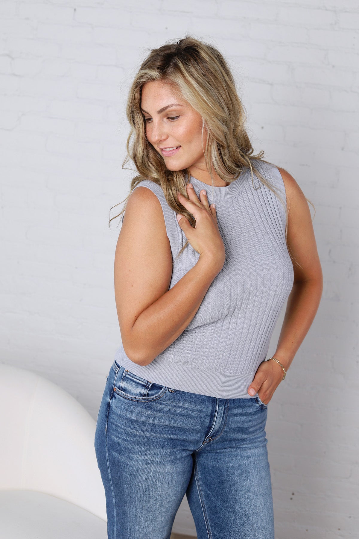 Aubrey Texture Ribbed Tank - Vintage Blue FINAL SALE