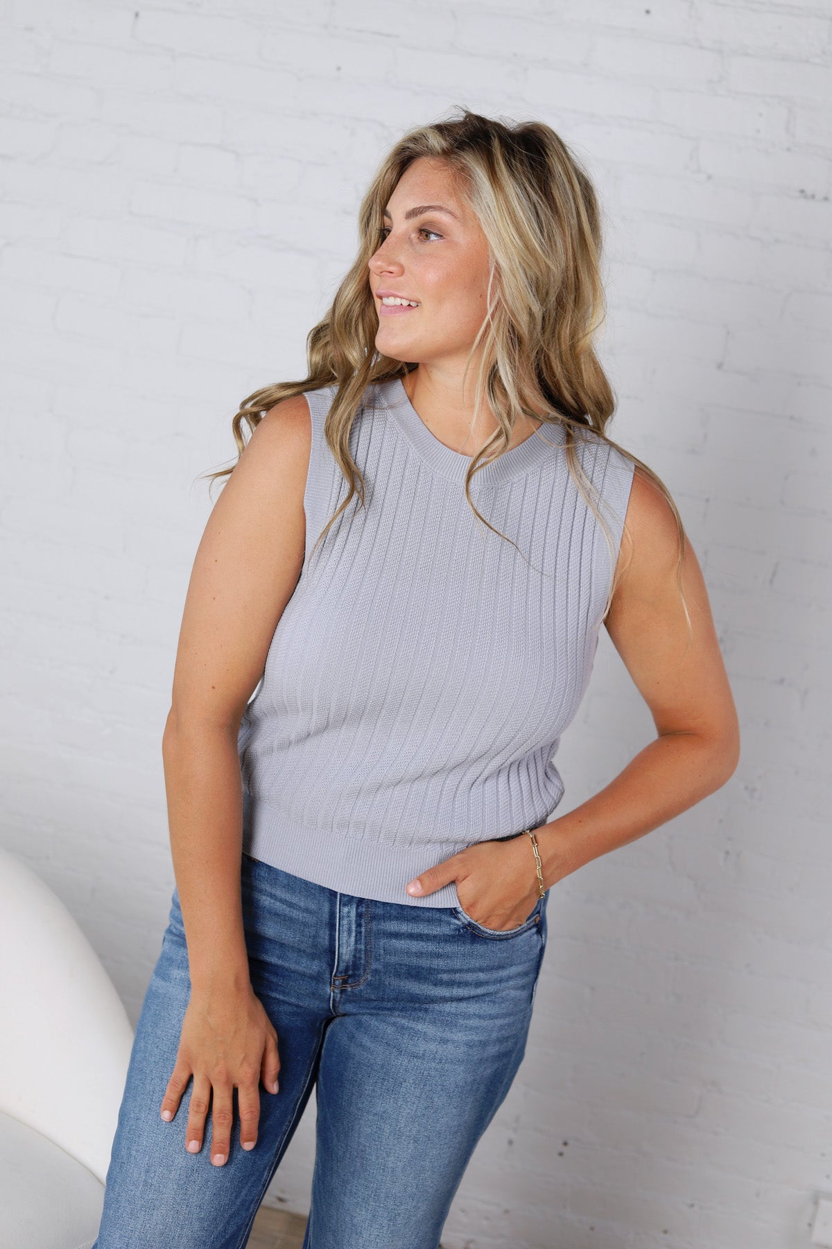 Aubrey Texture Ribbed Tank - Vintage Blue FINAL SALE