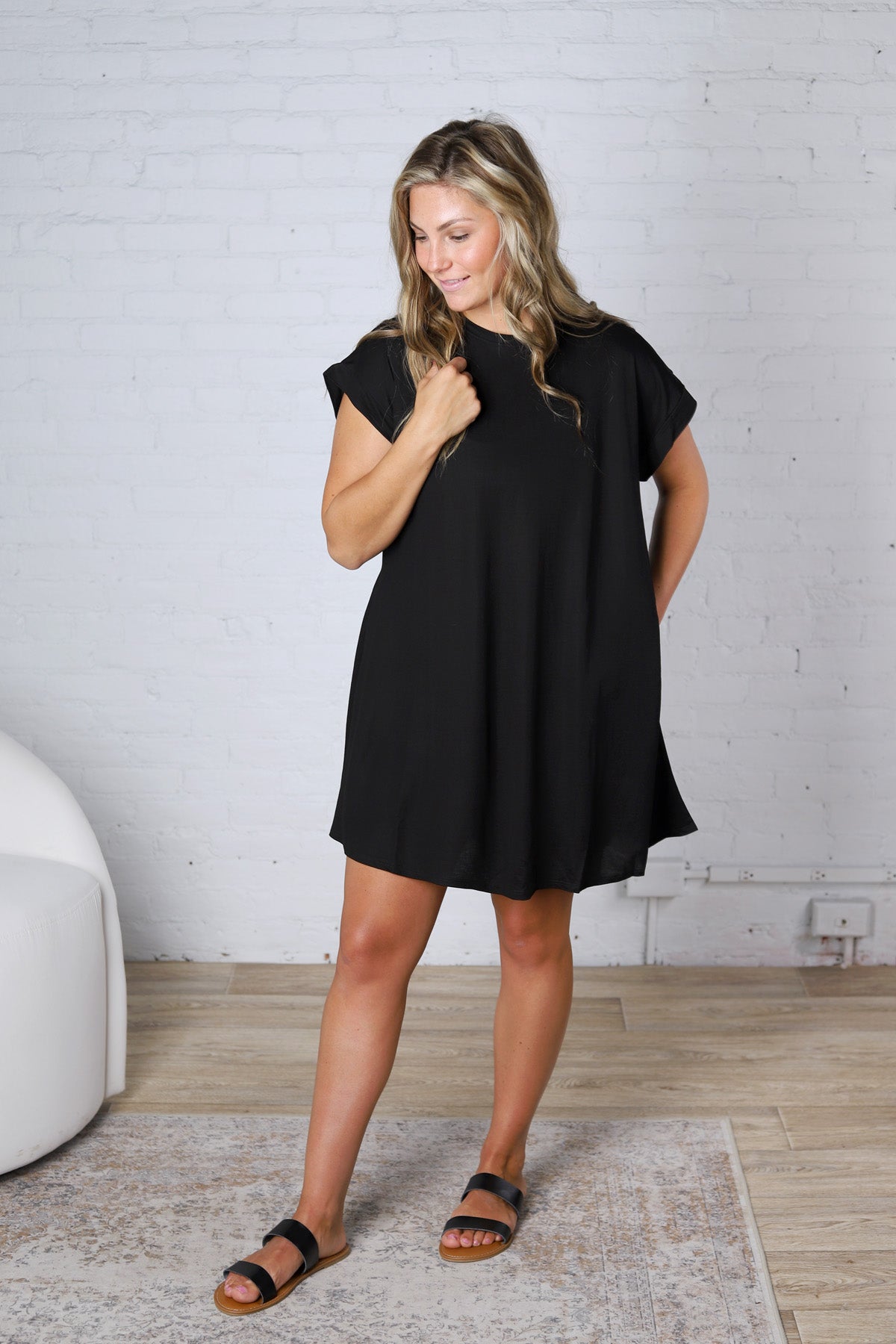 Audra Round Neck Gabi T-Shirt Dress - Black