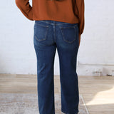 Audrey HR Loose Fit Straight Leg Denim - Midnight Blue