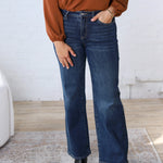 Audrey HR Loose Fit Straight Leg Denim - Midnight Blue