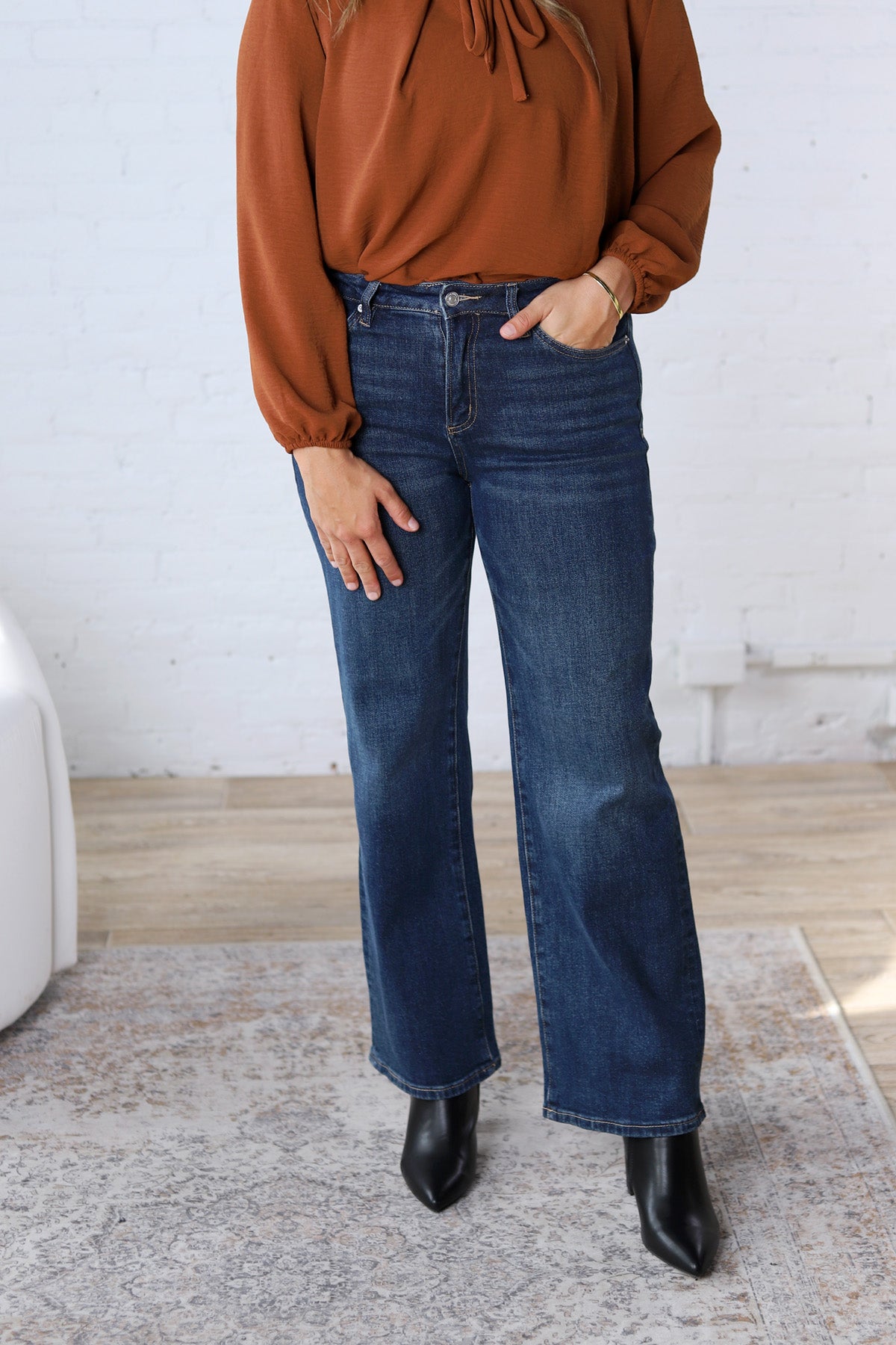 Audrey HR Loose Fit Straight Leg Denim - Midnight Blue