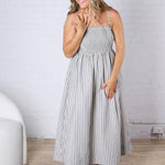 Aurelia Smocked Top Stripe Dress - Black