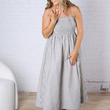 Aurelia Smocked Top Stripe Dress - Black