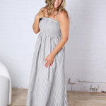 Aurelia Smocked Top Stripe Dress - Black
