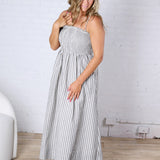Aurelia Smocked Top Stripe Dress - Black