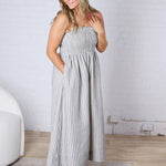 Aurelia Smocked Top Stripe Dress - Black
