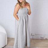 Aurelia Smocked Top Stripe Dress - Black