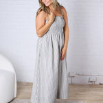 Aurelia Smocked Top Stripe Dress - Black