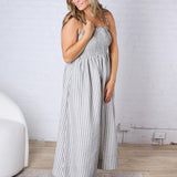 Aurelia Smocked Top Stripe Dress - Black