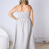Aurelia Smocked Top Stripe Dress - Black