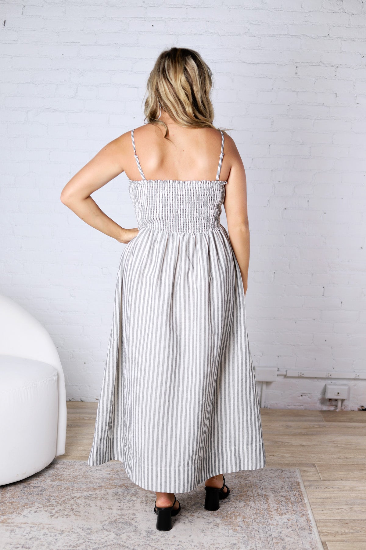 Aurelia Smocked Top Stripe Dress - Black