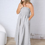 Aurelia Smocked Top Stripe Dress - Black