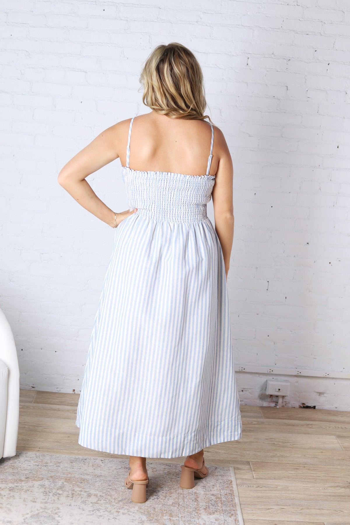Aurelia Smocked Top Stripe Dress - Blue