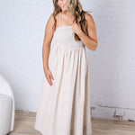 Aurelia Smocked Top Stripe Dress - Tan